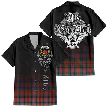 MacDuff Ancient Tartan Short Sleeve Button Up Shirt Featuring Alba Gu Brath Family Crest Celtic Inspired