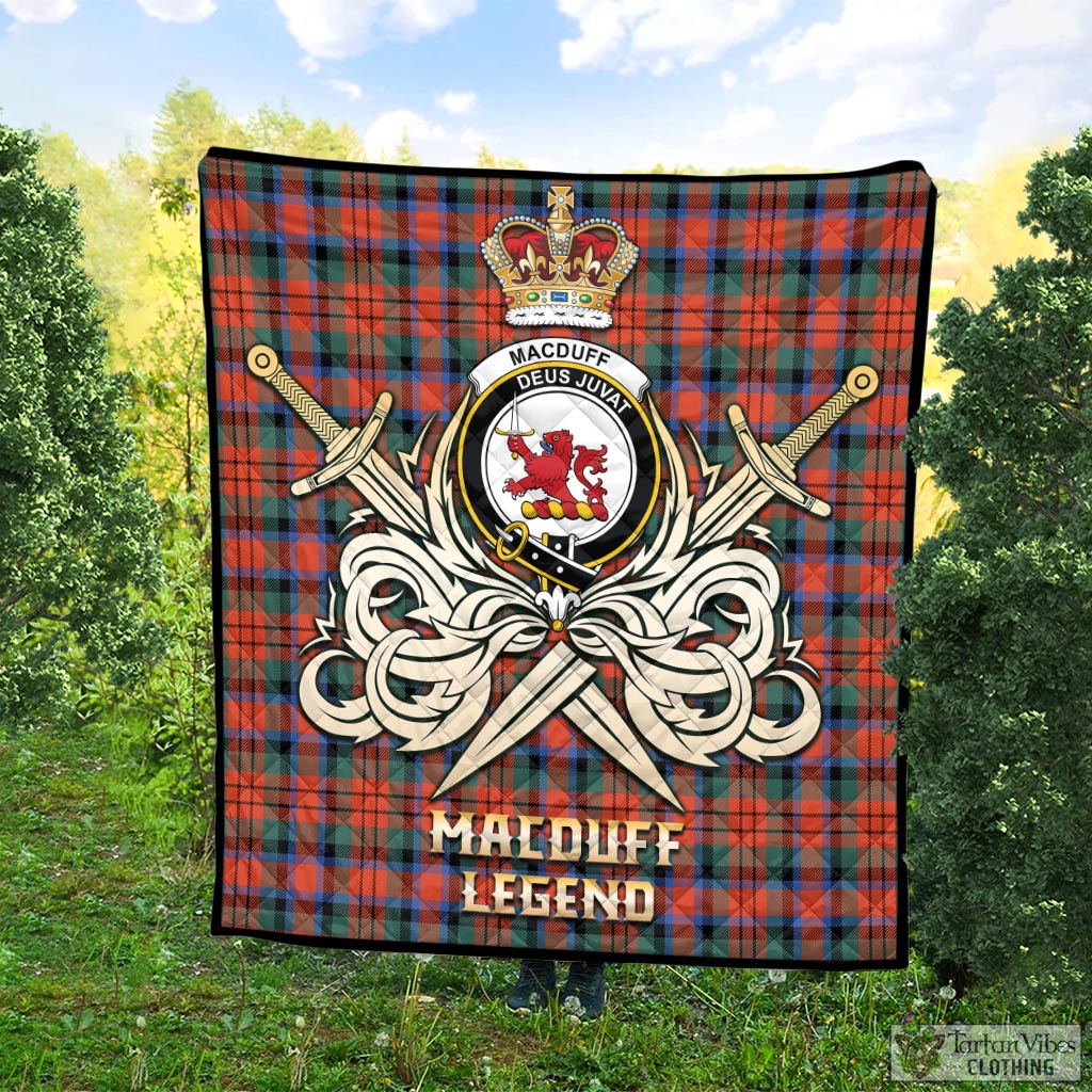 Tartan Vibes Clothing MacDuff Ancient Tartan Quilt with Clan Crest and the Golden Sword of Courageous Legacy