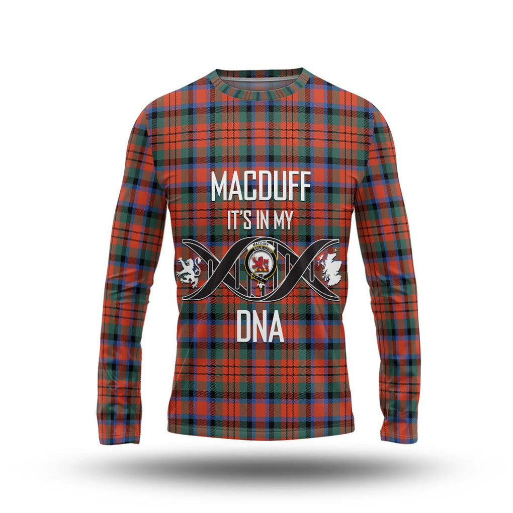 MacDuff Ancient Tartan Long Sleeve T-Shirt with Family Crest DNA In Me Style Unisex - Tartanvibesclothing Shop