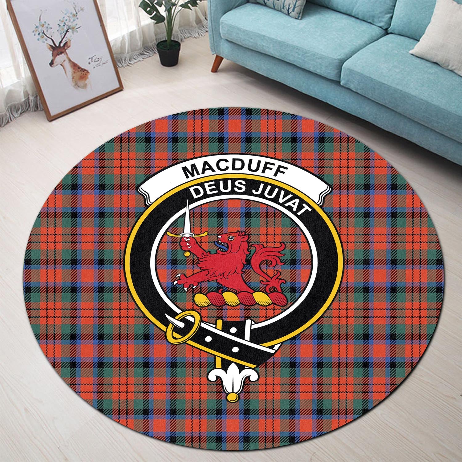 macduff-ancient-tartan-round-rug-with-family-crest