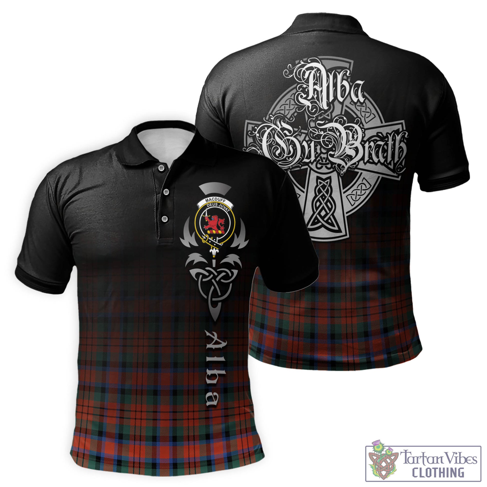 Tartan Vibes Clothing MacDuff Ancient Tartan Polo Shirt Featuring Alba Gu Brath Family Crest Celtic Inspired