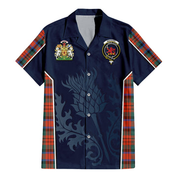 MacDuff Ancient Tartan Short Sleeve Button Up Shirt with Family Crest and Scottish Thistle Vibes Sport Style