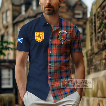 MacDuff Ancient Tartan Short Sleeve Button Shirt Alba with Scottish Lion Royal Arm Half Style