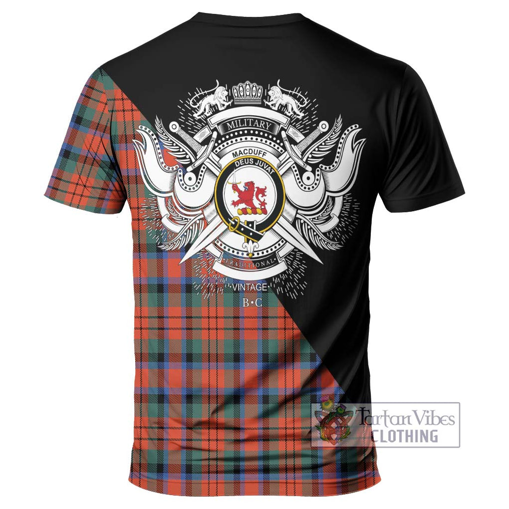 MacDuff Ancient Tartan T-Shirt with Family Crest and Military Logo Style - Tartanvibesclothing Shop