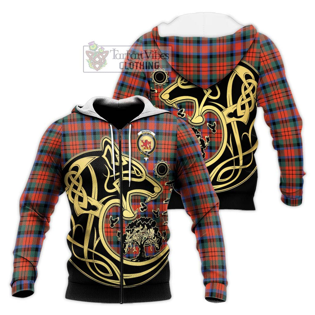 MacDuff Ancient Tartan Knitted Hoodie with Family Crest Celtic Wolf Style Unisex Knitted Zip Hoodie - Tartan Vibes Clothing