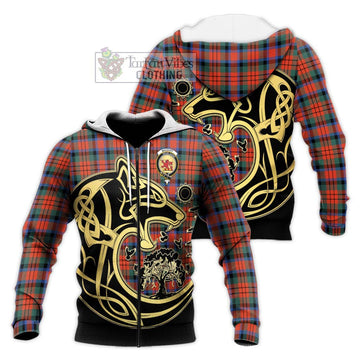 MacDuff Ancient Tartan Knitted Hoodie with Family Crest Celtic Wolf Style