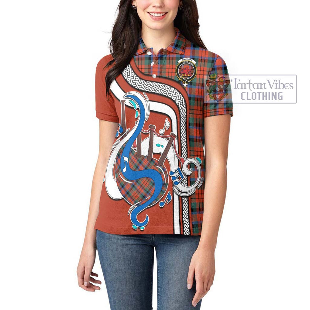 MacDuff Ancient Tartan Women's Polo Shirt with Epic Bagpipe Style - Tartanvibesclothing Shop