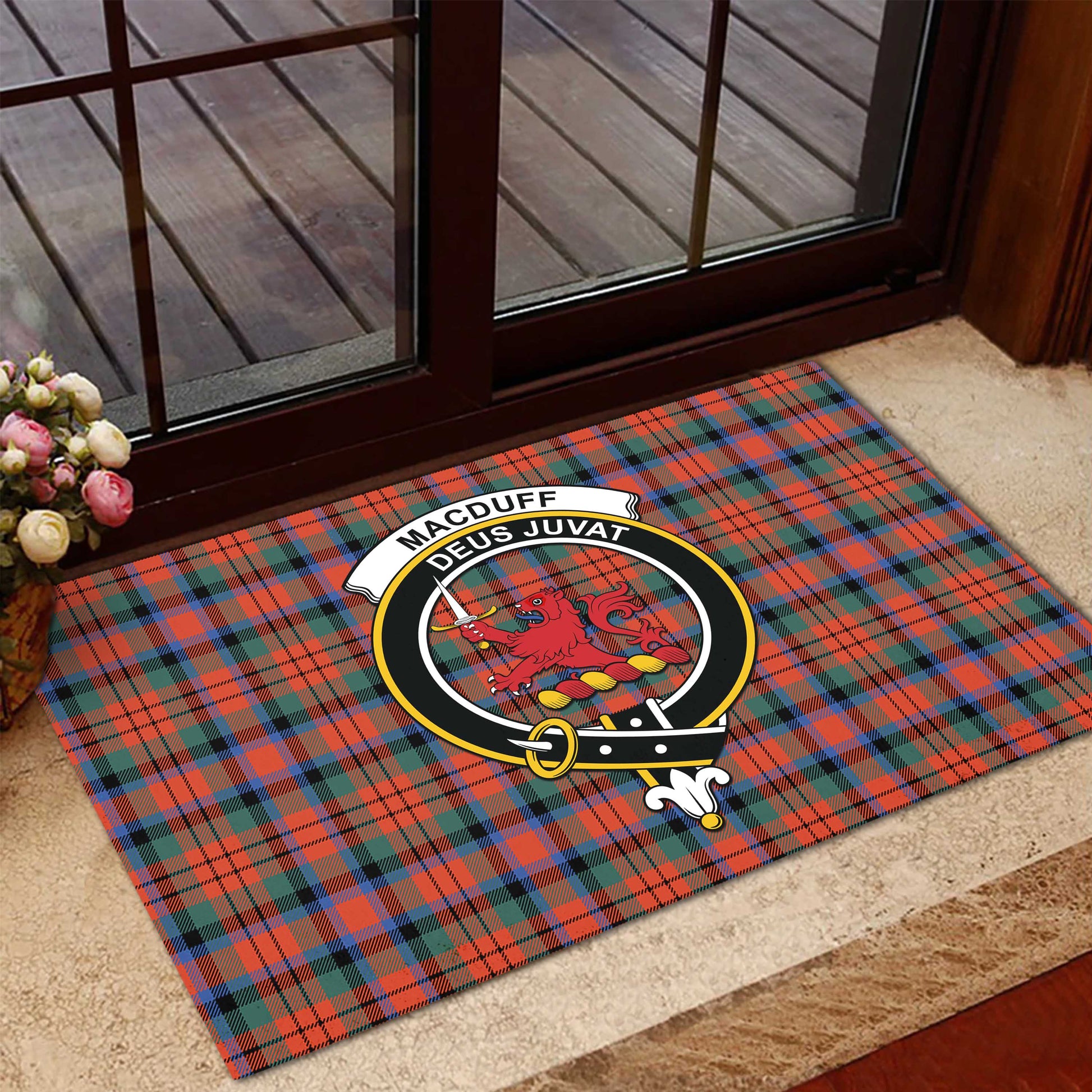 MacDuff Ancient Tartan Door Mat with Family Crest - Tartanvibesclothing