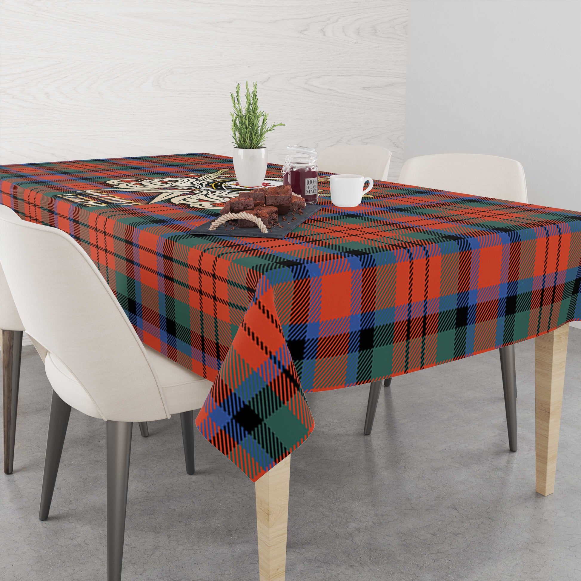 Tartan Vibes Clothing MacDuff Ancient Tartan Tablecloth with Clan Crest and the Golden Sword of Courageous Legacy