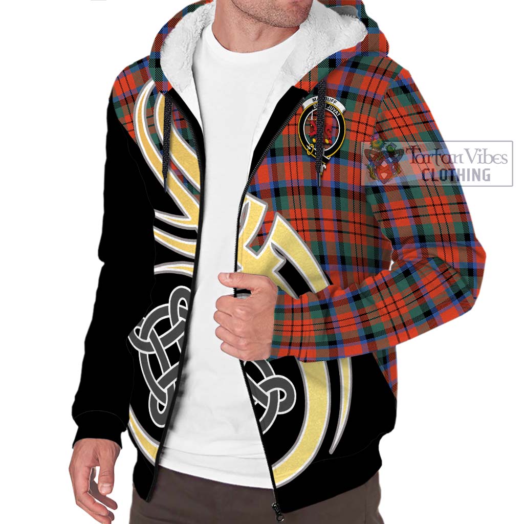 MacDuff Ancient Tartan Sherpa Hoodie with Family Crest and Celtic Symbol Style - Tartan Vibes Clothing