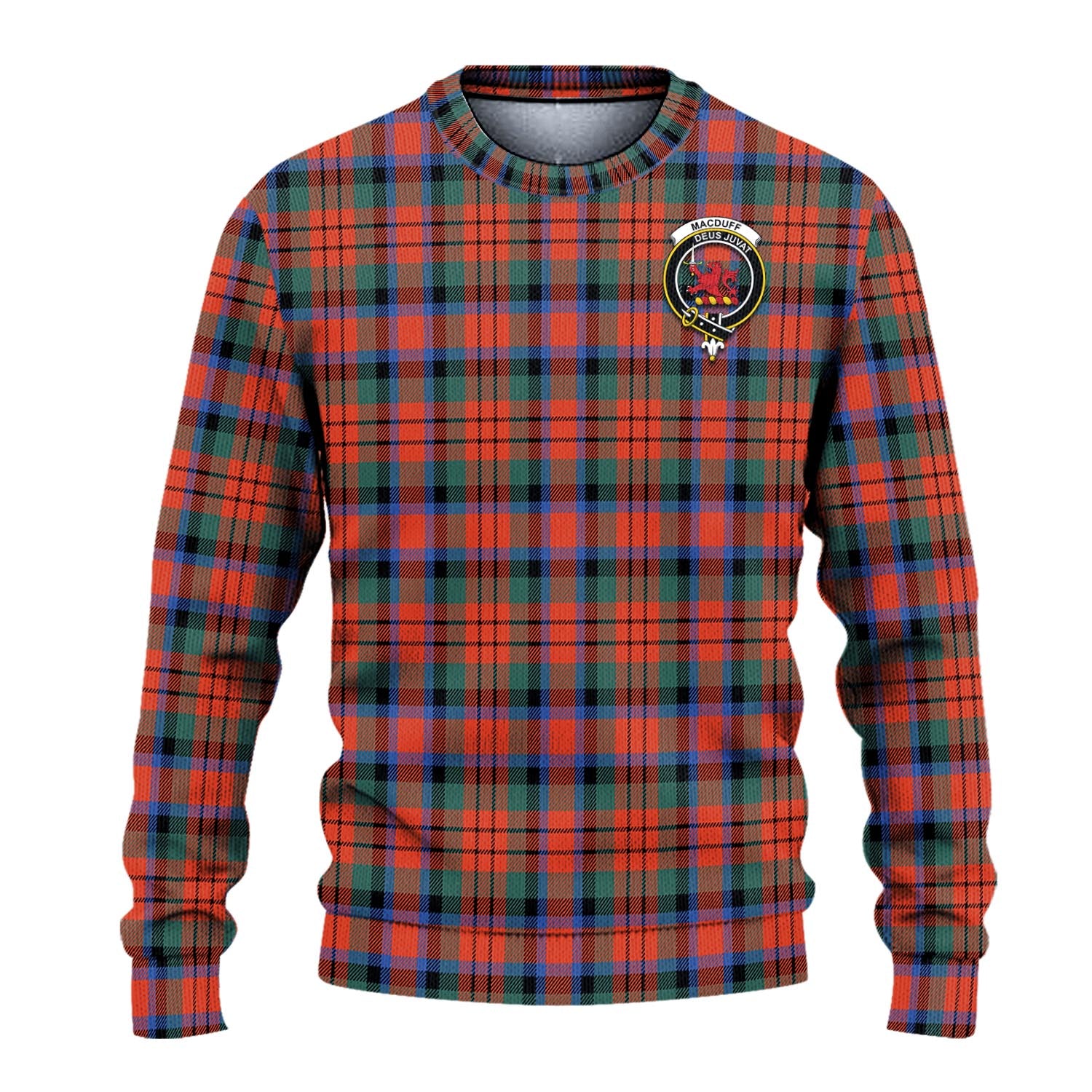 MacDuff Ancient Tartan Knitted Sweater with Family Crest - Tartanvibesclothing