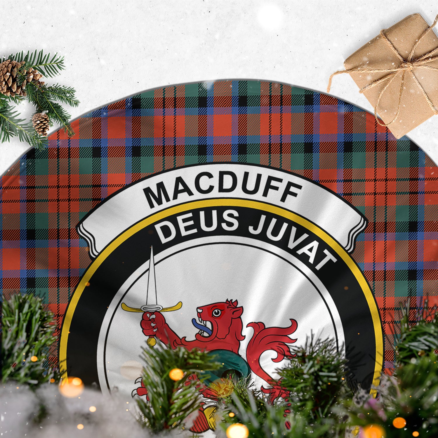 MacDuff Ancient Tartan Christmas Tree Skirt with Family Crest - Tartanvibesclothing