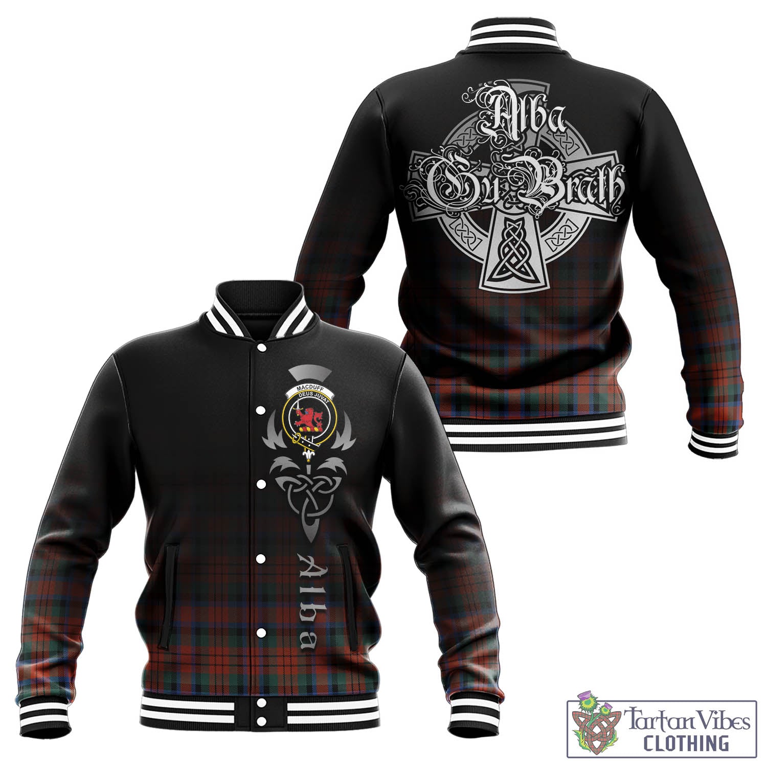 Tartan Vibes Clothing MacDuff Ancient Tartan Baseball Jacket Featuring Alba Gu Brath Family Crest Celtic Inspired