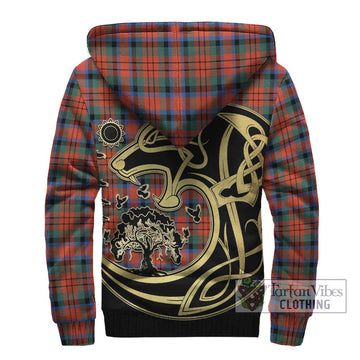 MacDuff Ancient Tartan Sherpa Hoodie with Family Crest Celtic Wolf Style