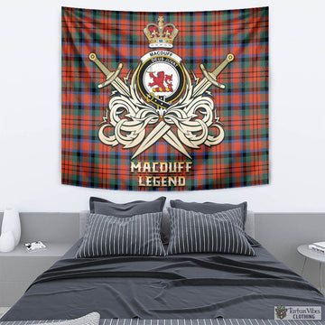 MacDuff Ancient Tartan Tapestry with Clan Crest and the Golden Sword of Courageous Legacy