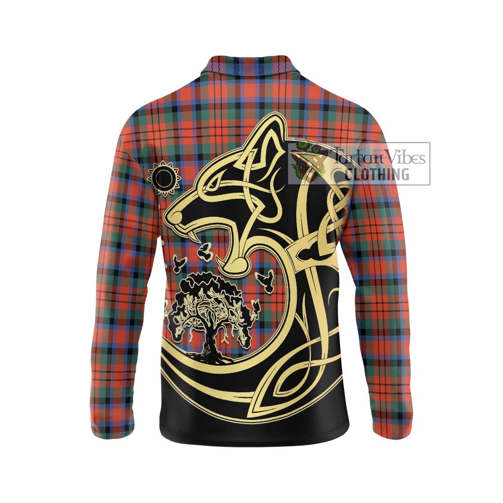 MacDuff Ancient Tartan Long Sleeve Polo Shirt with Family Crest Celtic Wolf Style - Tartanvibesclothing Shop