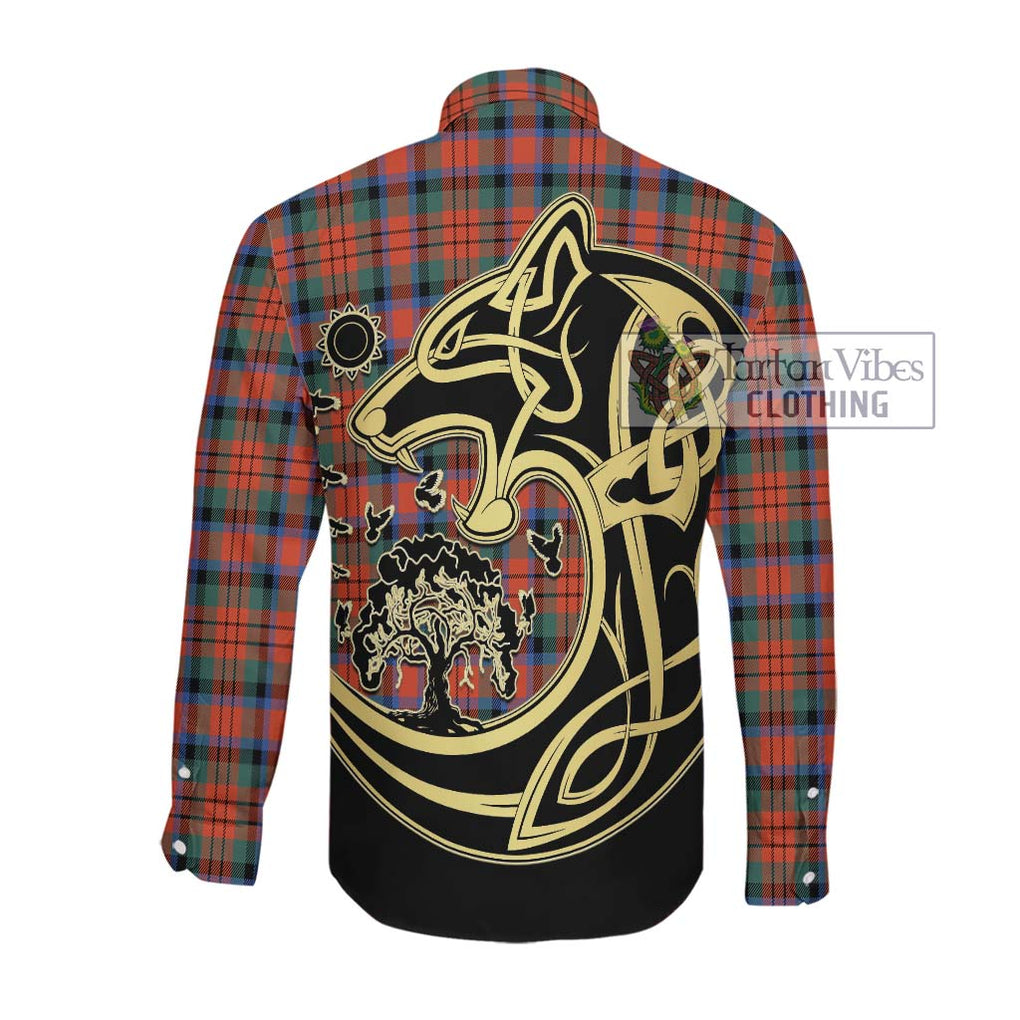 MacDuff Ancient Tartan Long Sleeve Button Shirt with Family Crest Celtic Wolf Style Men's Shirt - Tartan Vibes Clothing