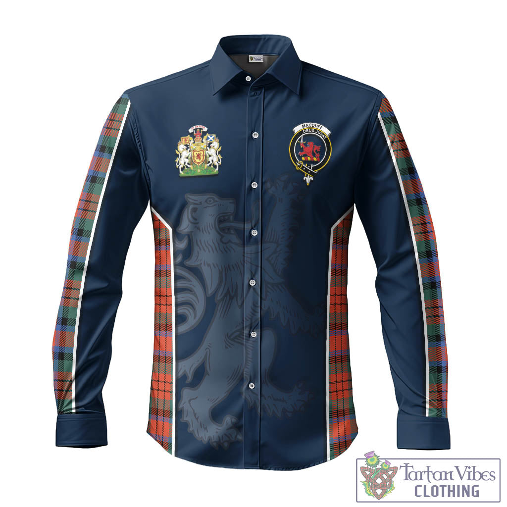 Tartan Vibes Clothing MacDuff Ancient Tartan Long Sleeve Button Up Shirt with Family Crest and Lion Rampant Vibes Sport Style