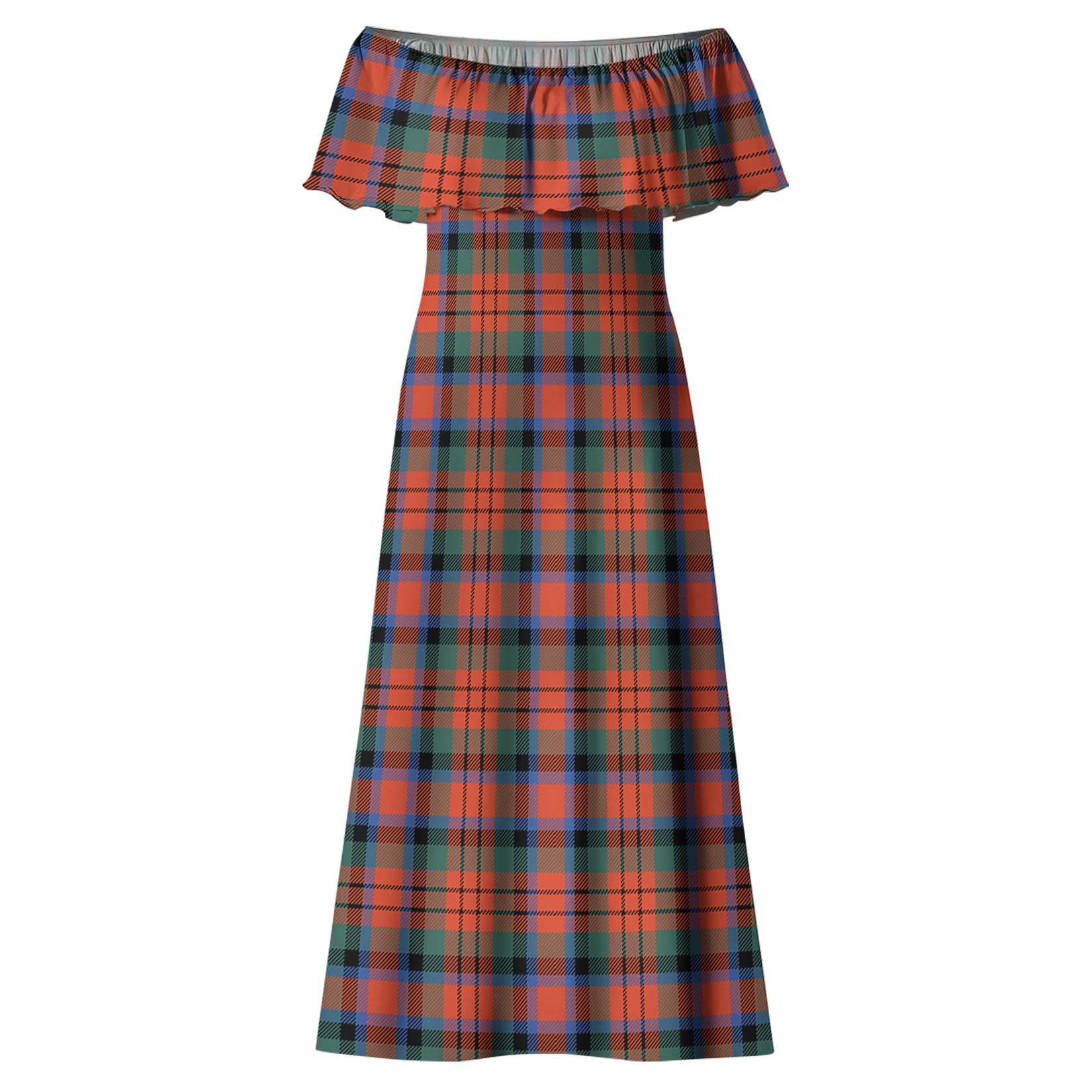 MacDuff Ancient Tartan Off Shoulder Long Dress - Tartanvibesclothing