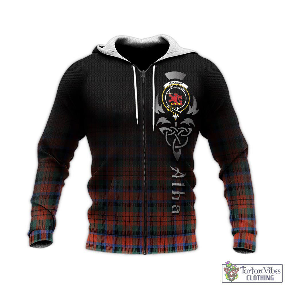 Tartan Vibes Clothing MacDuff Ancient Tartan Knitted Hoodie Featuring Alba Gu Brath Family Crest Celtic Inspired