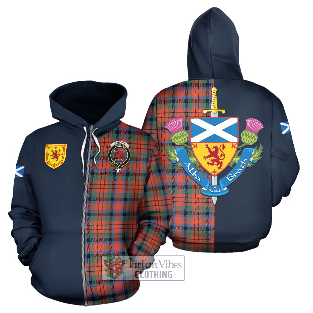 Tartan Vibes Clothing MacDuff Ancient Tartan Hoodie with Scottish Lion Royal Arm Half Style