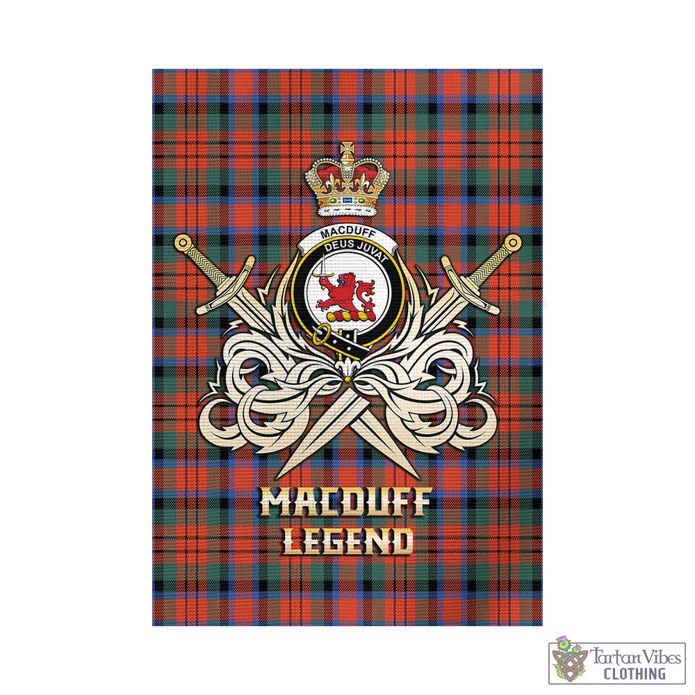 Tartan Vibes Clothing MacDuff Ancient Tartan Flag with Clan Crest and the Golden Sword of Courageous Legacy