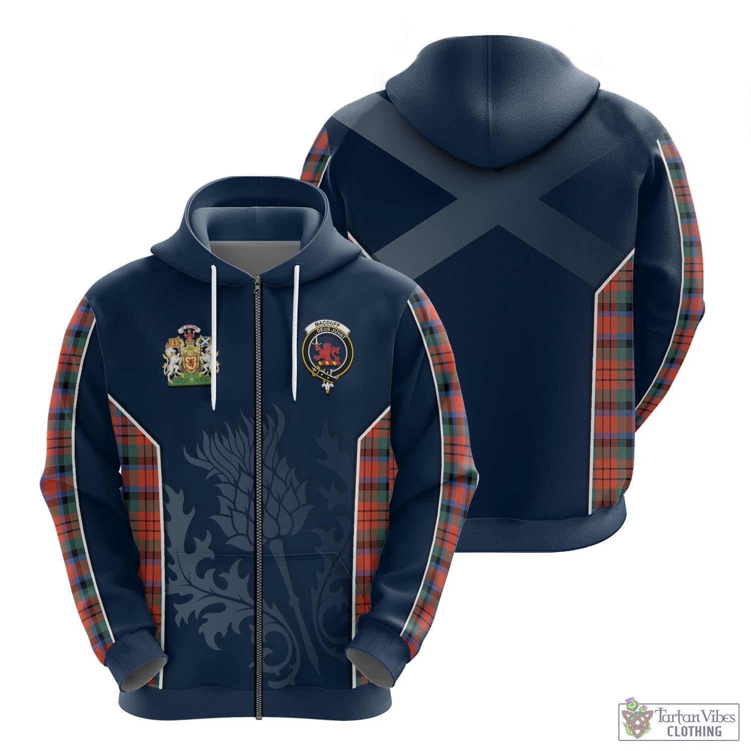 Tartan Vibes Clothing MacDuff Ancient Tartan Hoodie with Family Crest and Scottish Thistle Vibes Sport Style