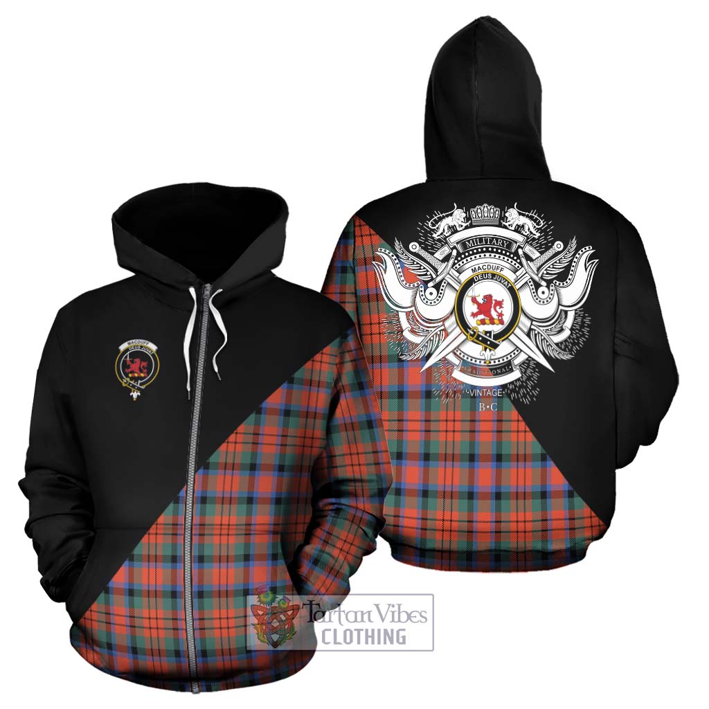 Tartan Vibes Clothing MacDuff Ancient Tartan Hoodie with Family Crest and Military Logo Style