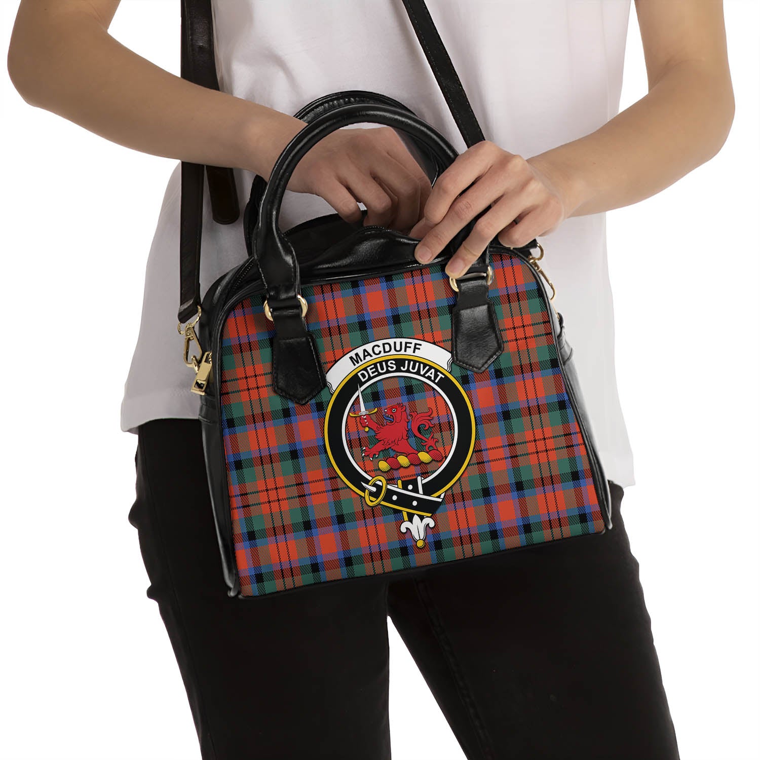 MacDuff Ancient Tartan Shoulder Handbags with Family Crest - Tartanvibesclothing