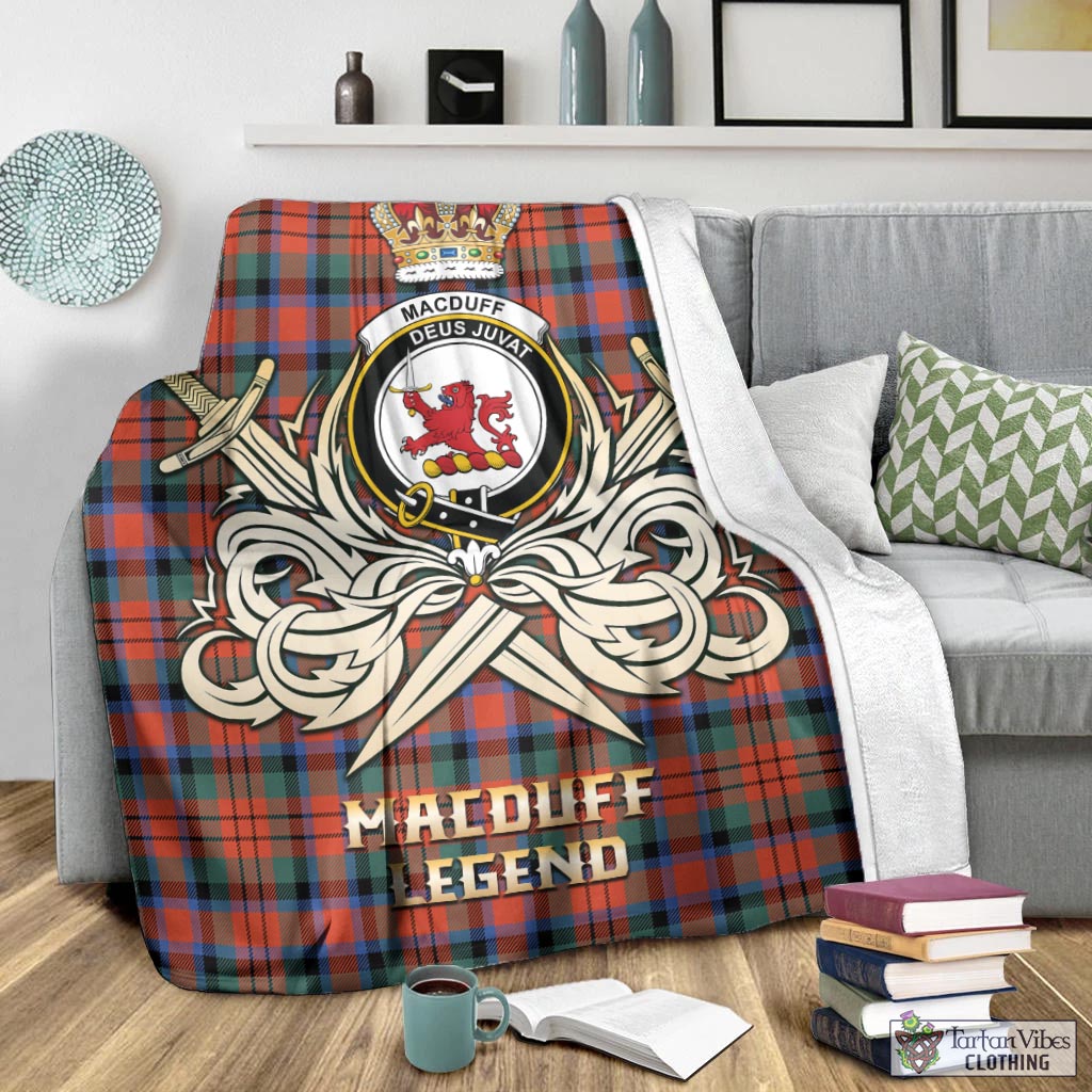 Tartan Vibes Clothing MacDuff Ancient Tartan Blanket with Clan Crest and the Golden Sword of Courageous Legacy