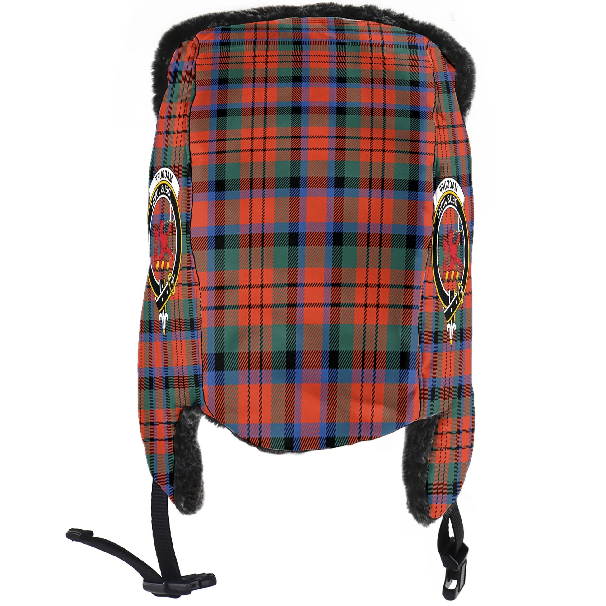 MacDuff Ancient Tartan Winter Trapper Hat with Family Crest - Tartanvibesclothing