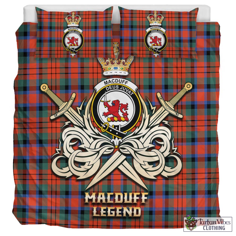 Tartan Vibes Clothing MacDuff Ancient Tartan Bedding Set with Clan Crest and the Golden Sword of Courageous Legacy