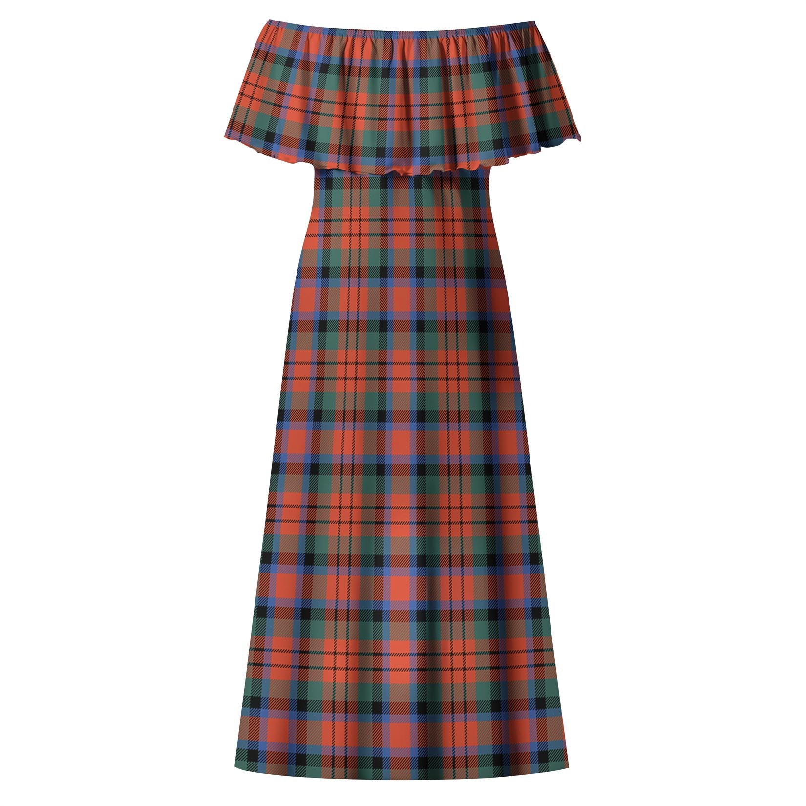 MacDuff Ancient Tartan Off Shoulder Long Dress - Tartanvibesclothing