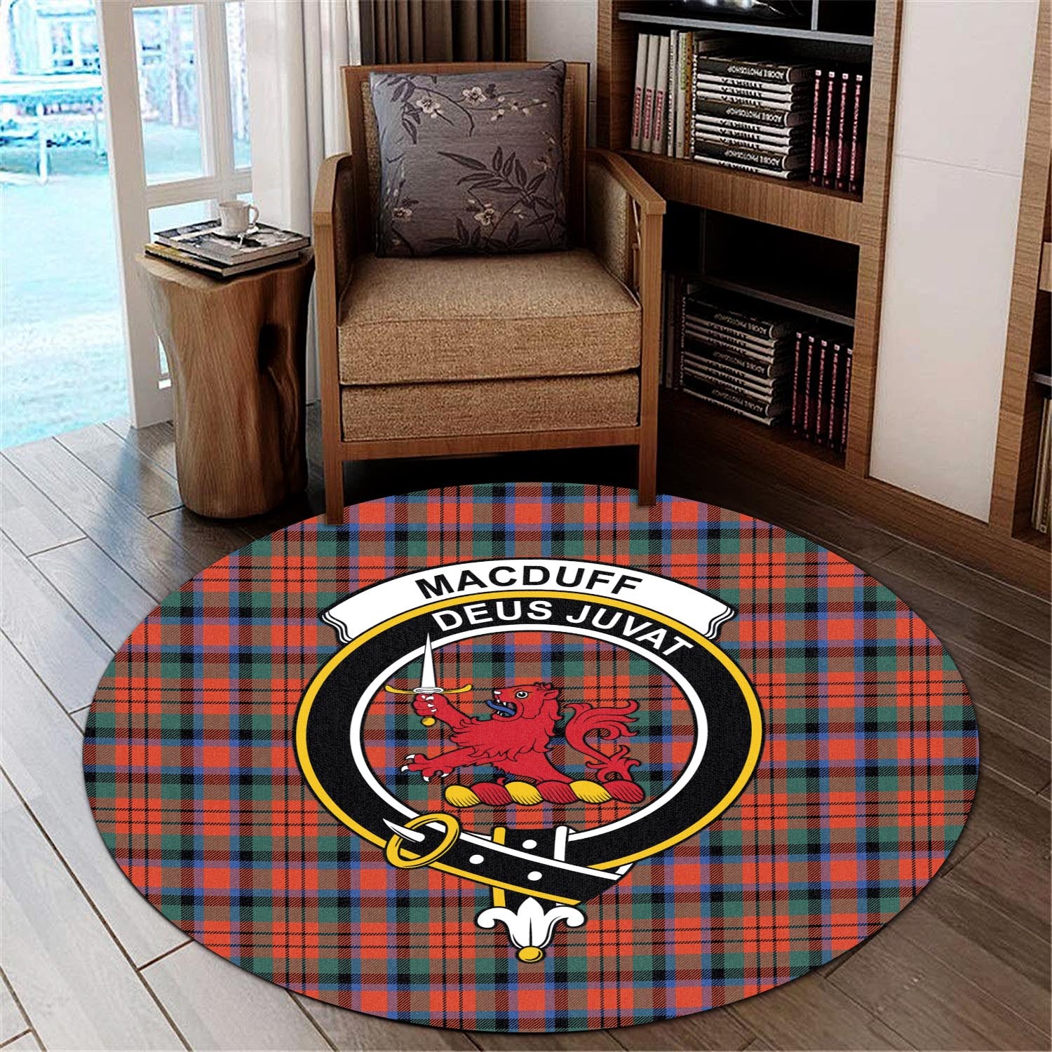 macduff-ancient-tartan-round-rug-with-family-crest