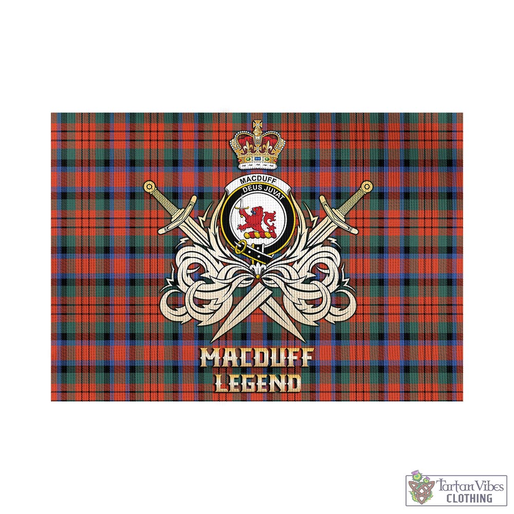 Tartan Vibes Clothing MacDuff Ancient Tartan Flag with Clan Crest and the Golden Sword of Courageous Legacy