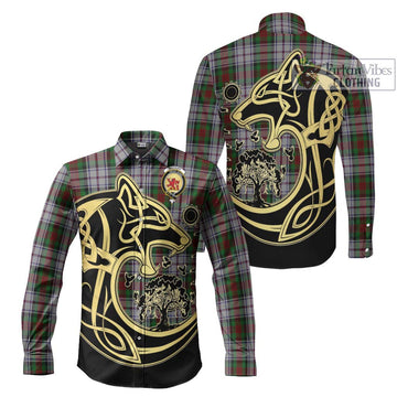 MacDuff Dress Tartan Long Sleeve Button Shirt with Family Crest Celtic Wolf Style