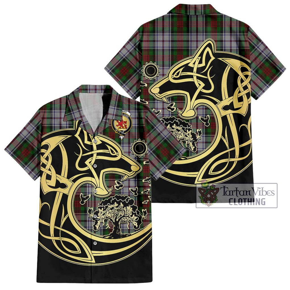 MacDuff Dress Tartan Short Sleeve Button Shirt with Family Crest Celtic Wolf Style Kid - Tartan Vibes Clothing