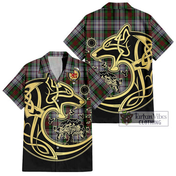 MacDuff Dress Tartan Short Sleeve Button Shirt with Family Crest Celtic Wolf Style