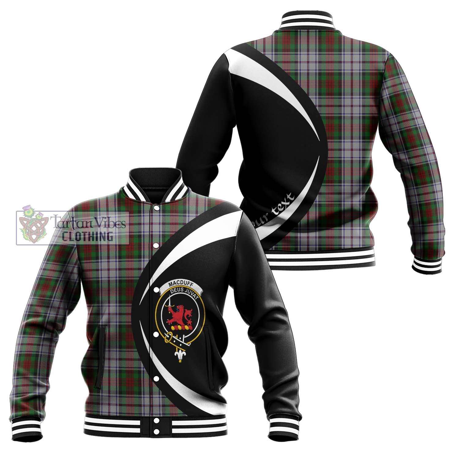 MacDuff Dress Tartan Baseball Jacket with Family Crest Circle Style Unisex - Tartan Vibes Clothing