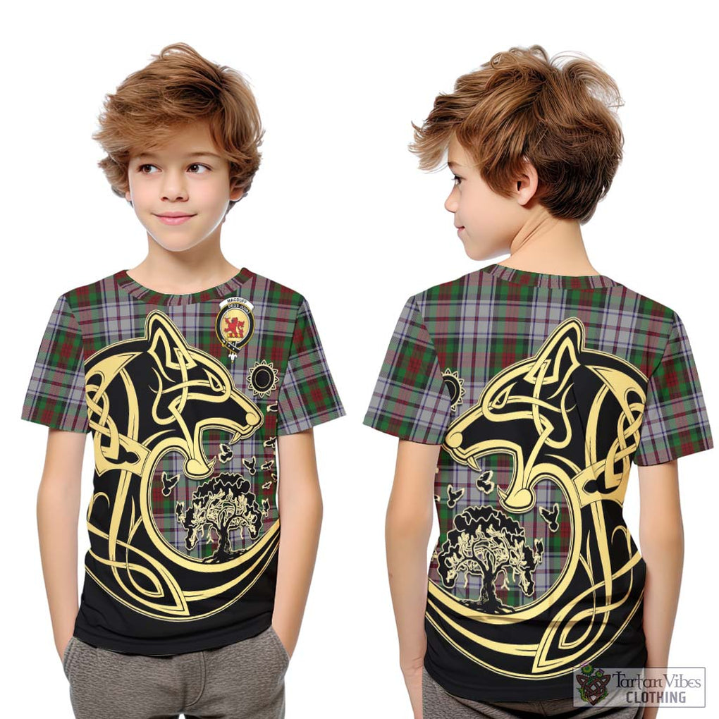 MacDuff Dress Tartan Kid T-Shirt with Family Crest Celtic Wolf Style Youth XL Size14 - Tartan Vibes Clothing