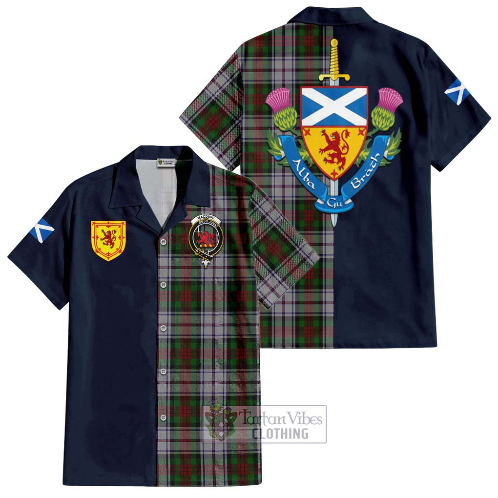 Tartan Vibes Clothing MacDuff Dress Tartan Short Sleeve Button Shirt with Scottish Lion Royal Arm Half Style