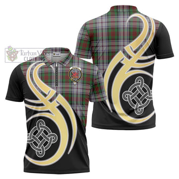 MacDuff Dress Tartan Zipper Polo Shirt with Family Crest and Celtic Symbol Style