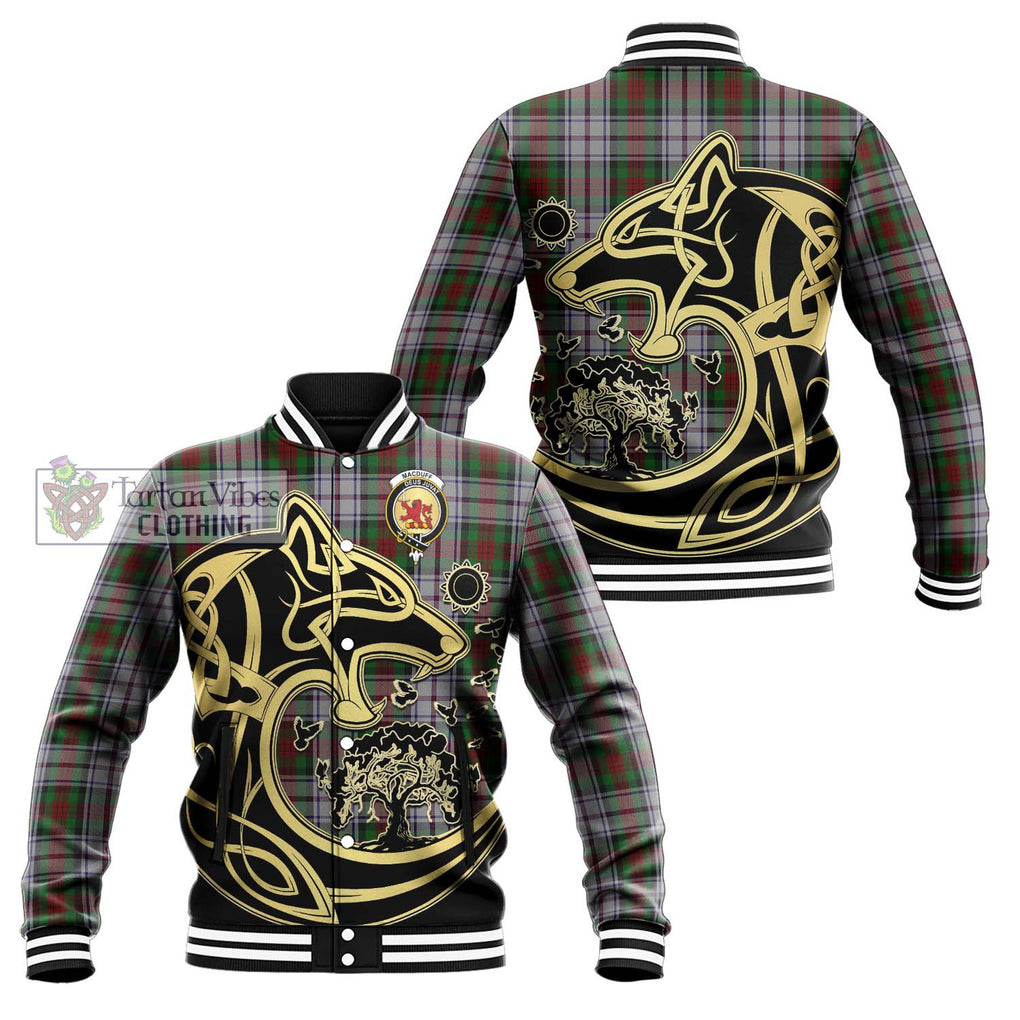 MacDuff Dress Tartan Baseball Jacket with Family Crest Celtic Wolf Style Unisex - Tartan Vibes Clothing