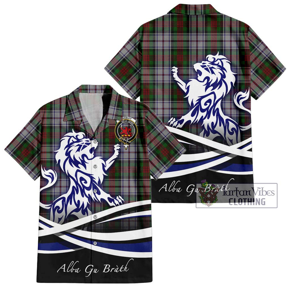 MacDuff Dress Tartan Short Sleeve Button Shirt with Alba Gu Brath Regal Lion Emblem Kid - Tartanvibesclothing Shop