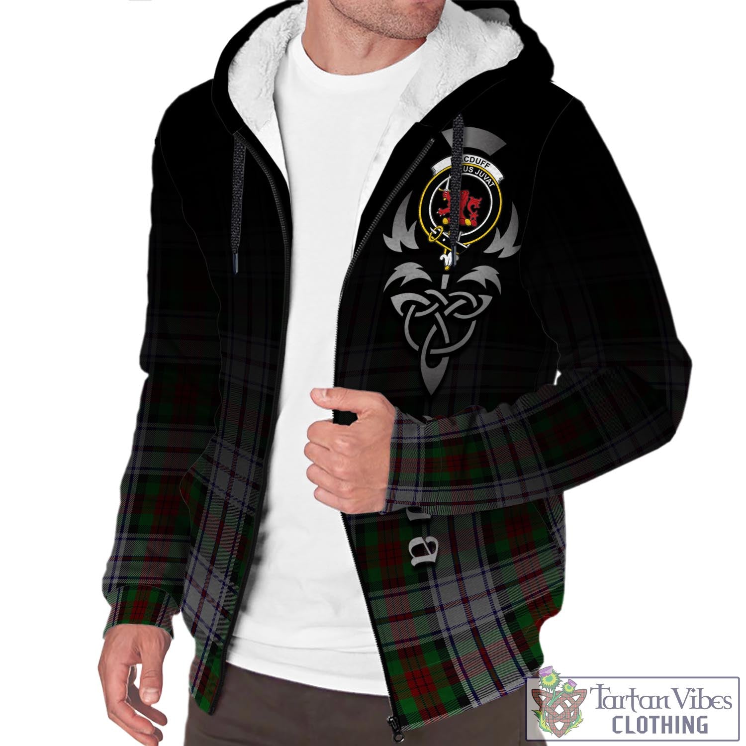 Tartan Vibes Clothing MacDuff Dress Tartan Sherpa Hoodie Featuring Alba Gu Brath Family Crest Celtic Inspired