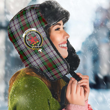 MacDuff Dress Tartan Winter Trapper Hat with Family Crest