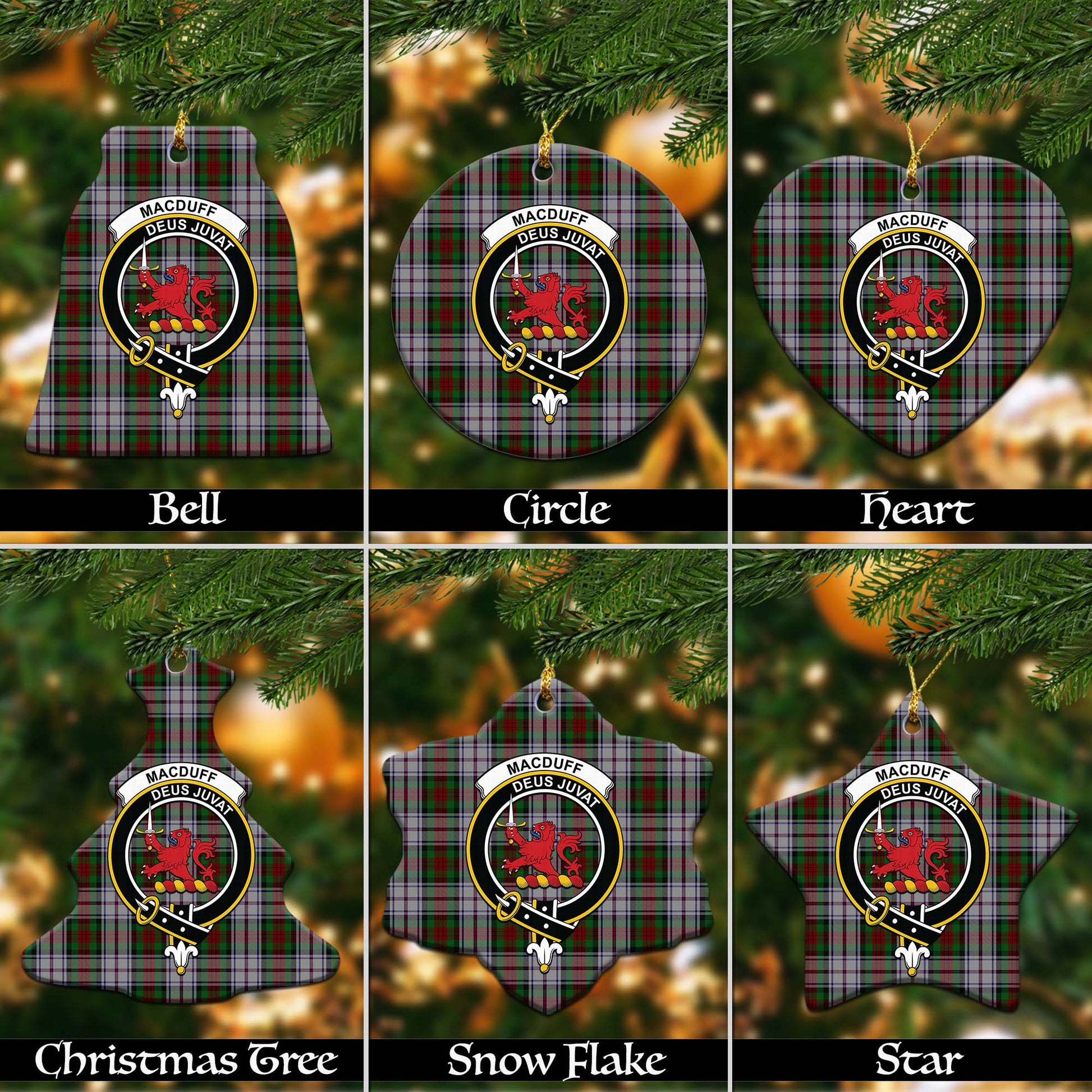 MacDuff Dress Tartan Christmas Ornaments with Family Crest - Tartanvibesclothing