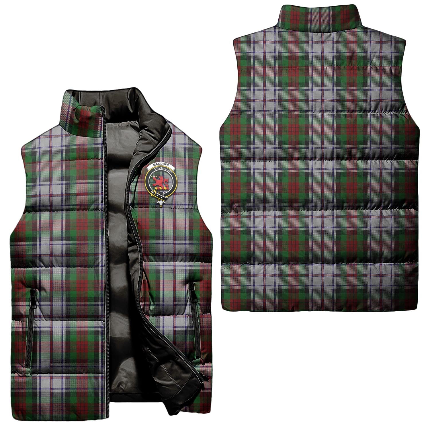 MacDuff Dress Tartan Sleeveless Puffer Jacket with Family Crest Unisex - Tartanvibesclothing