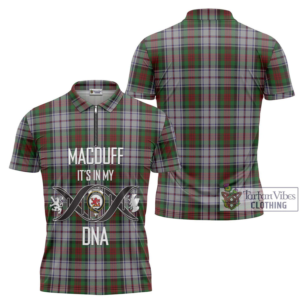 MacDuff Dress Tartan Zipper Polo Shirt with Family Crest DNA In Me Style Unisex - Tartanvibesclothing Shop