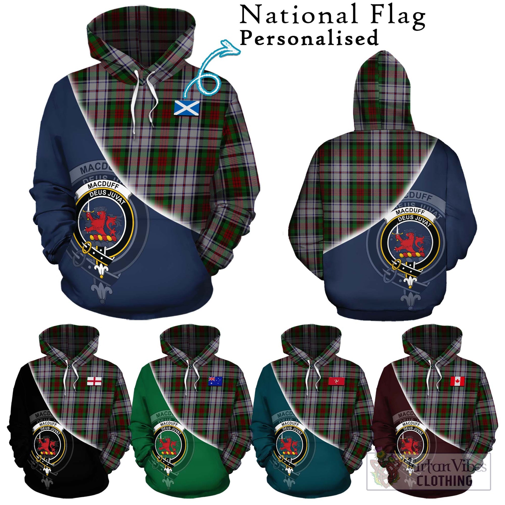 Tartan Vibes Clothing MacDuff Dress Tartan Hoodie with Personalised National Flag and Family Crest Half Style